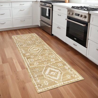 9' X 12' Natural and Ivory Medallion Hand Woven Area Rug