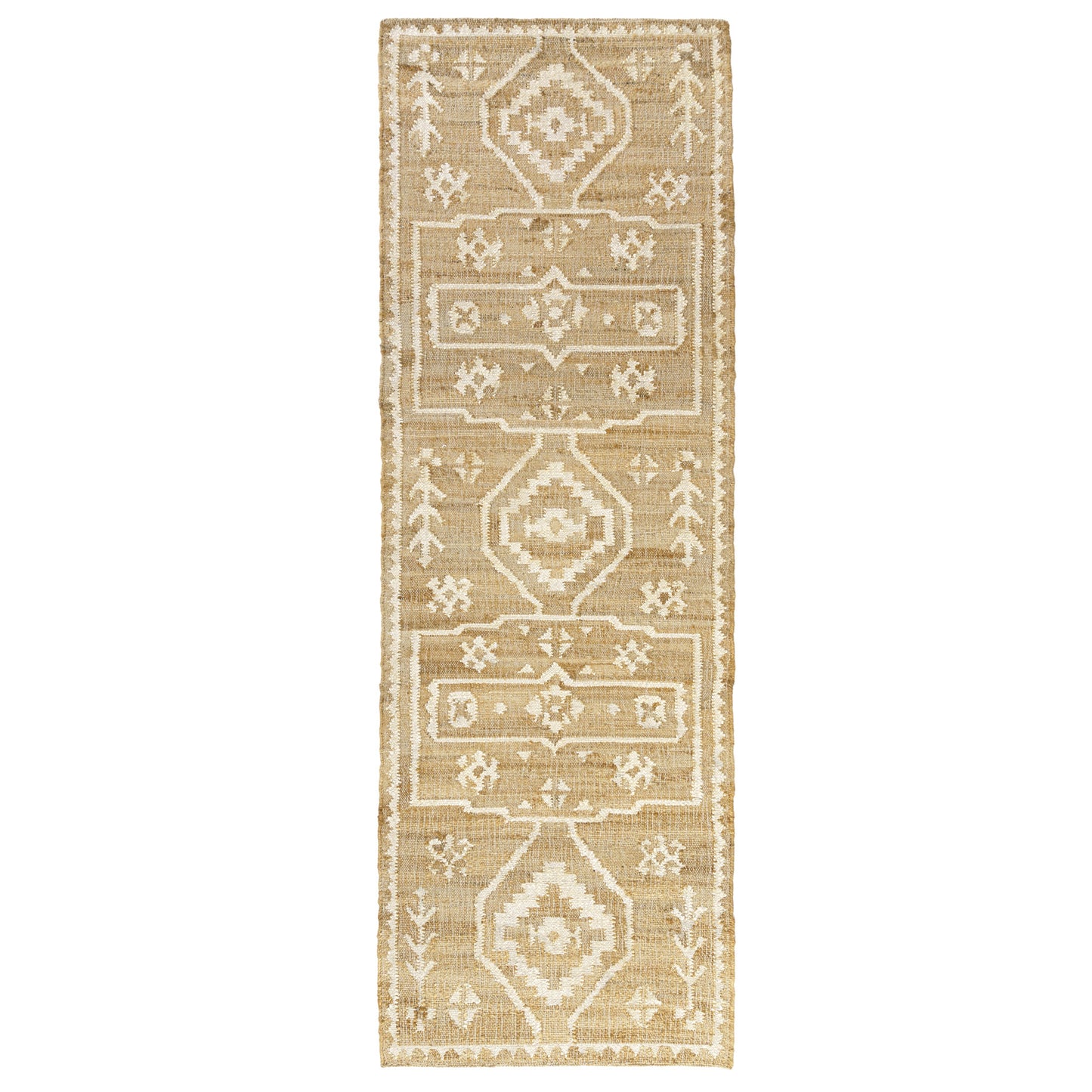 9' X 12' Natural and Ivory Medallion Hand Woven Area Rug