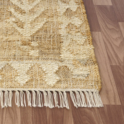 9' X 12' Natural and Ivory Medallion Hand Woven Area Rug