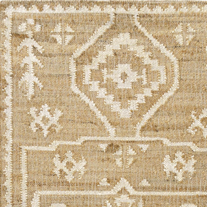 9' X 12' Natural and Ivory Medallion Hand Woven Area Rug