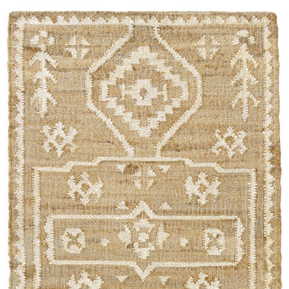 9' X 12' Natural and Ivory Medallion Hand Woven Area Rug