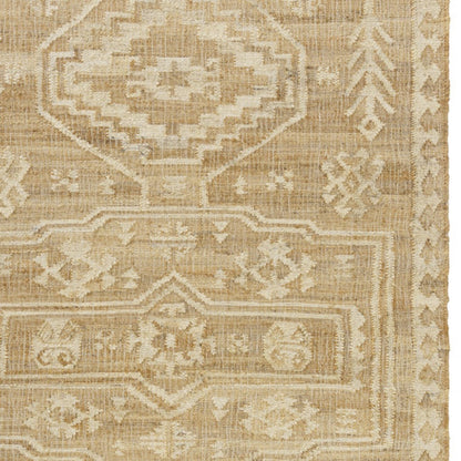 9' X 12' Natural and Ivory Medallion Hand Woven Area Rug