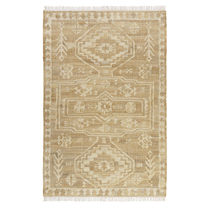 9' X 12' Natural and Ivory Medallion Hand Woven Area Rug