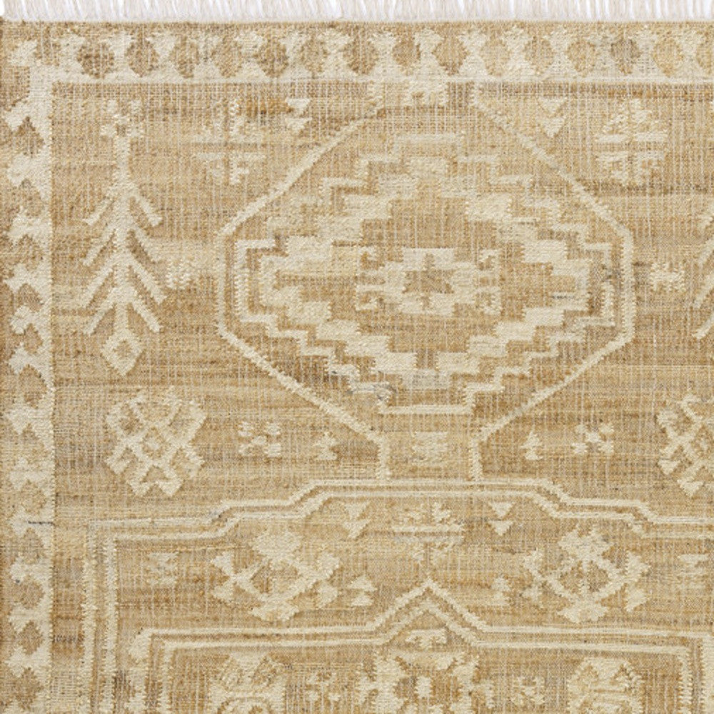 9' X 12' Natural and Ivory Medallion Hand Woven Area Rug