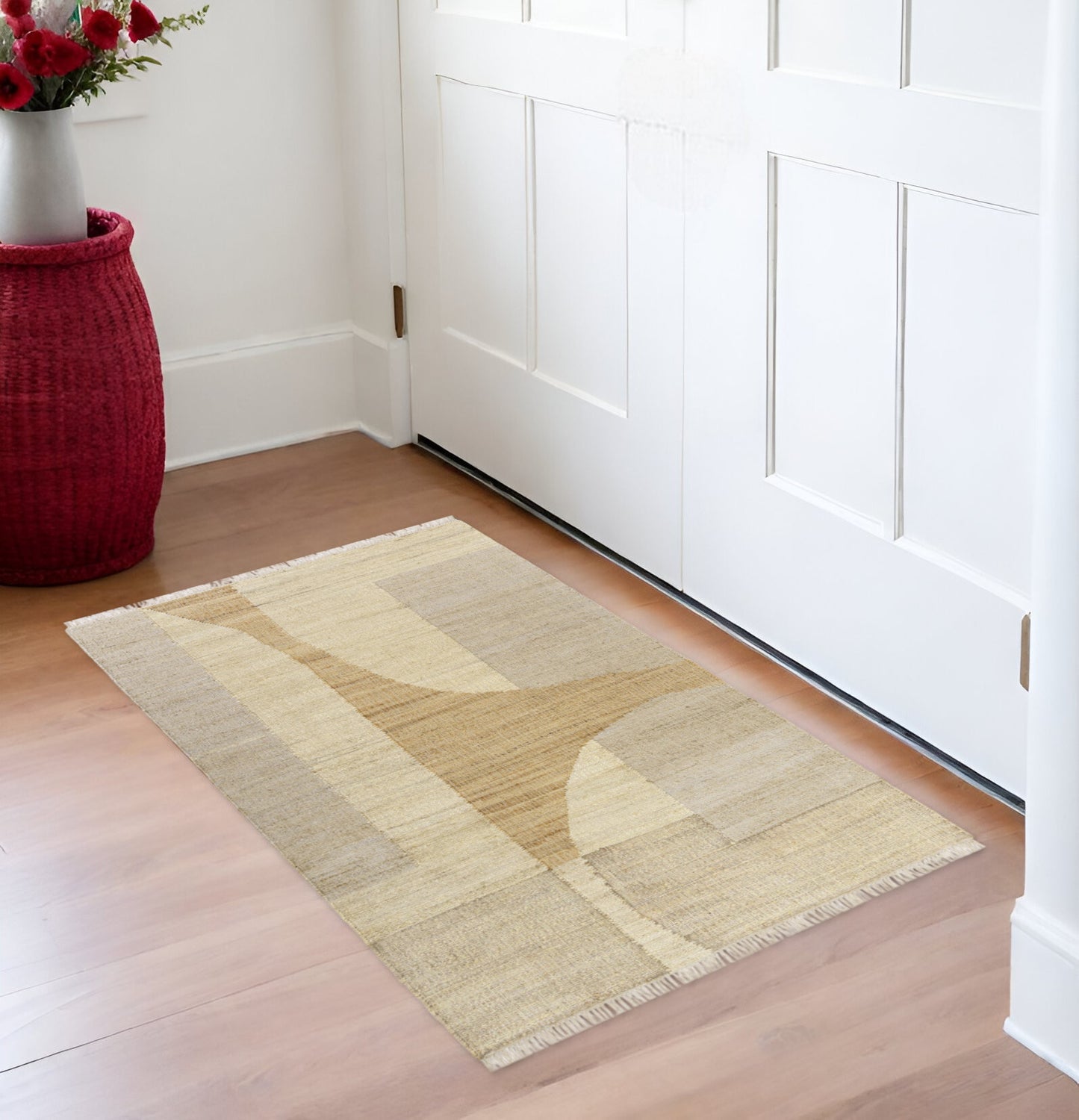 2' X 3' Ivory Abstract Hand Woven Area Rug