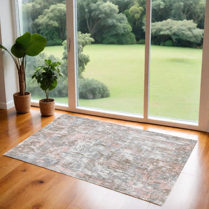 6' X 9' Gray and Pink Abstract Hand Loomed Area Rug