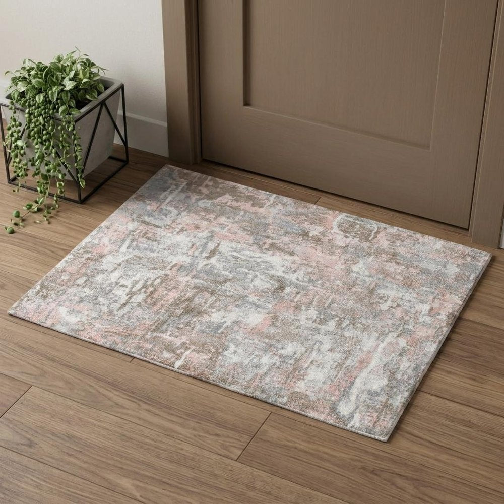 9' X 12' Gray and Pink Abstract Hand Loomed Area Rug