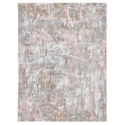 9' X 12' Gray and Pink Abstract Hand Loomed Area Rug