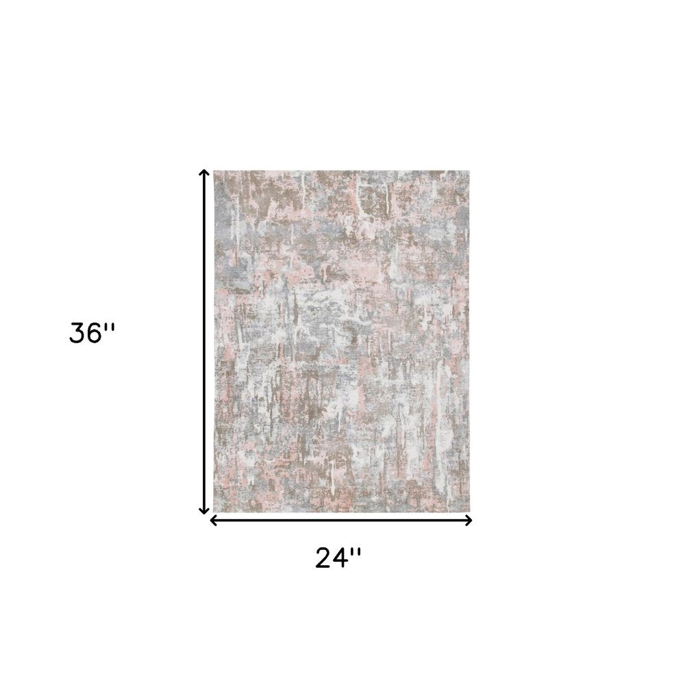 9' X 12' Gray and Pink Abstract Hand Loomed Area Rug