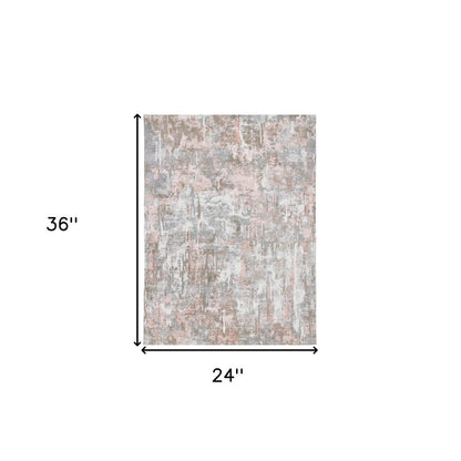 9' X 12' Gray and Pink Abstract Hand Loomed Area Rug