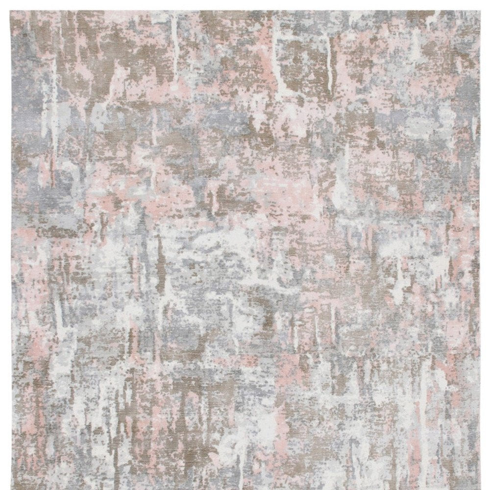 9' X 12' Gray and Pink Abstract Hand Loomed Area Rug