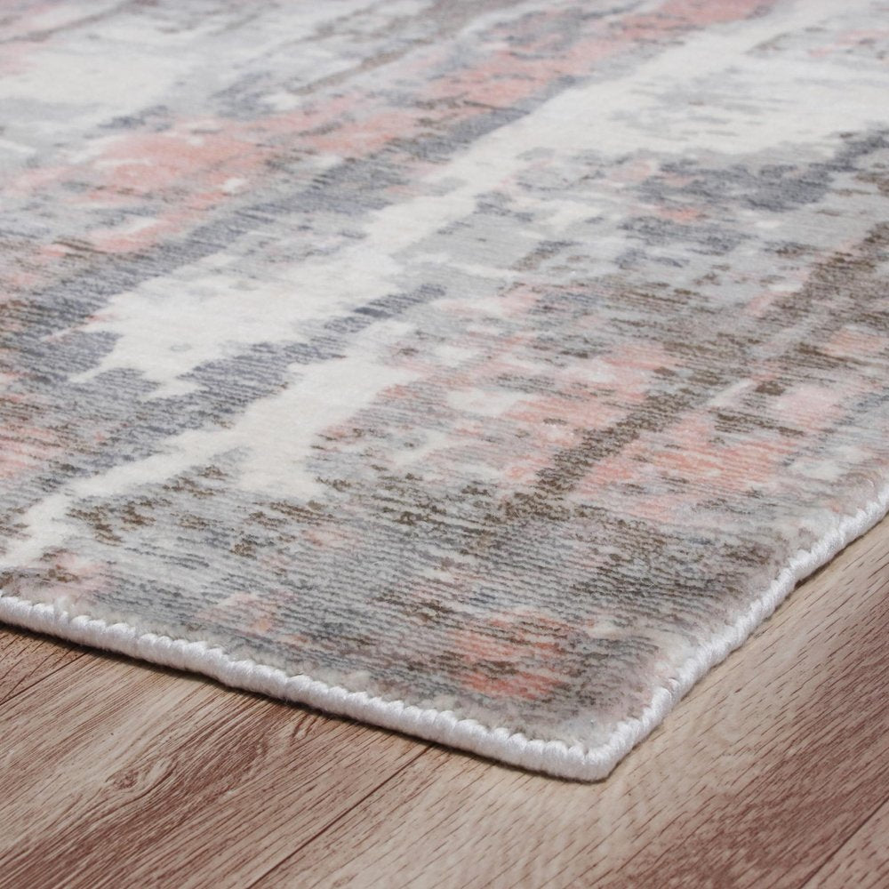 9' X 12' Gray and Pink Abstract Hand Loomed Area Rug