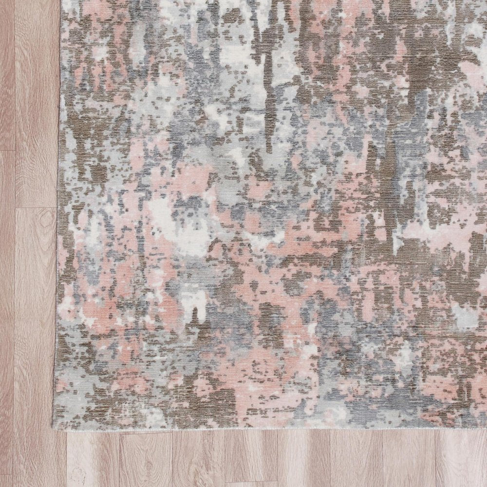 9' X 12' Gray and Pink Abstract Hand Loomed Area Rug