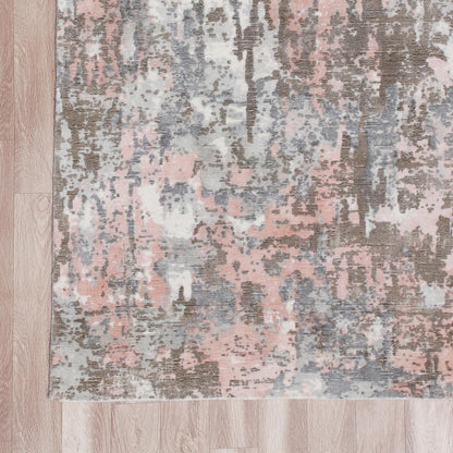 9' X 12' Gray and Pink Abstract Hand Loomed Area Rug