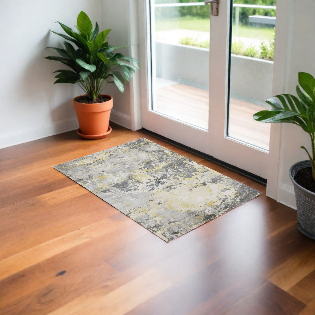 6' X 9' Gray and Yellow Abstract Hand Loomed Area Rug