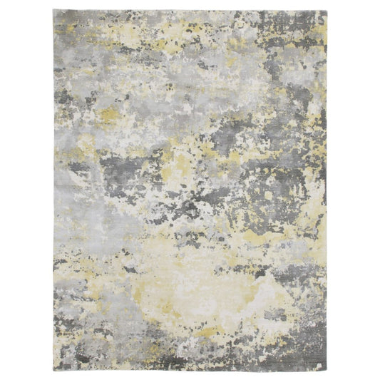 9' X 12' Gray and Yellow Abstract Hand Loomed Area Rug