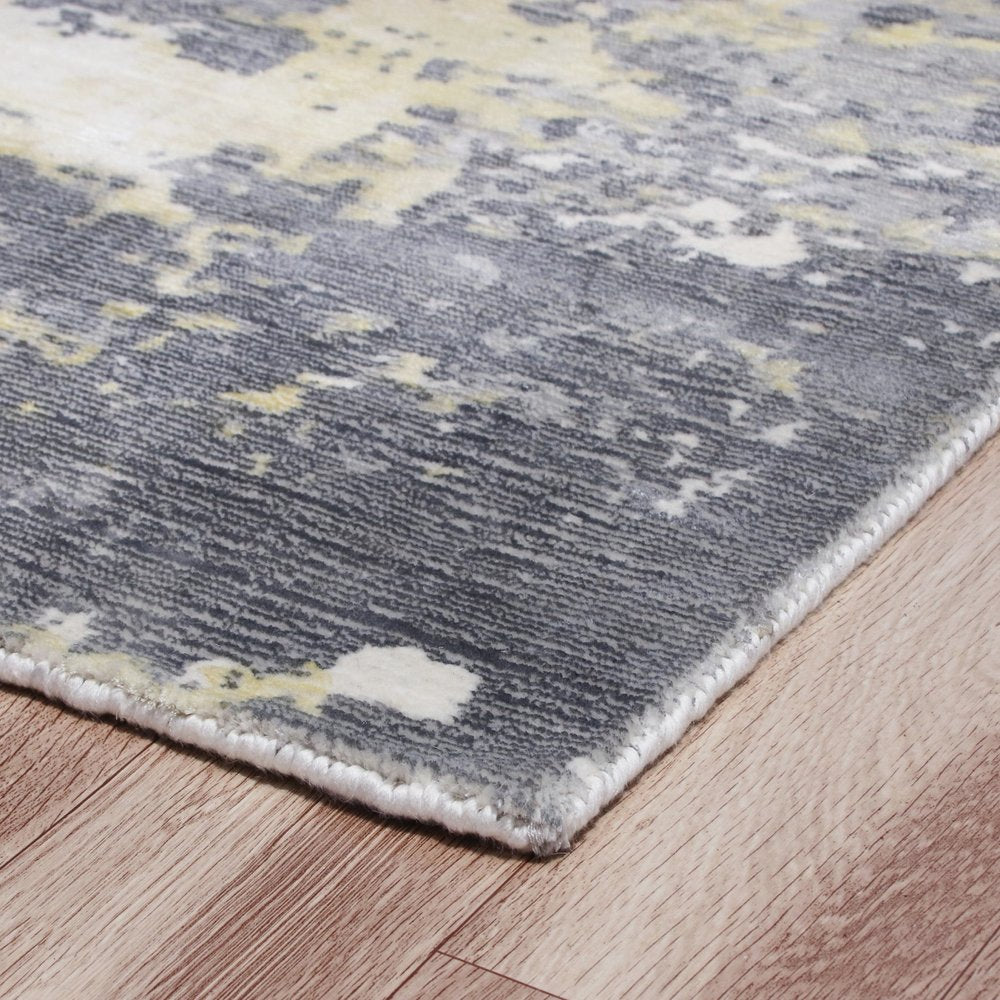 2' X 3' Gray and Yellow Abstract Hand Loomed Area Rug