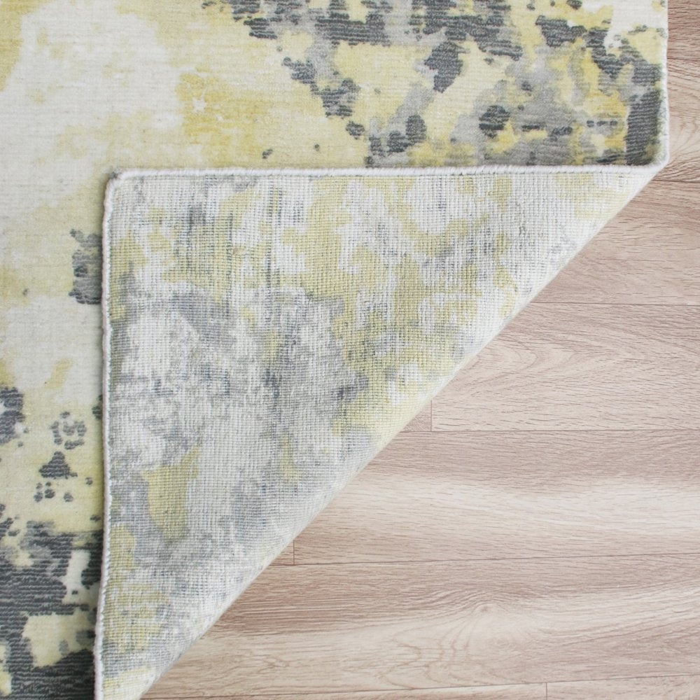 2' X 3' Gray and Yellow Abstract Hand Loomed Area Rug