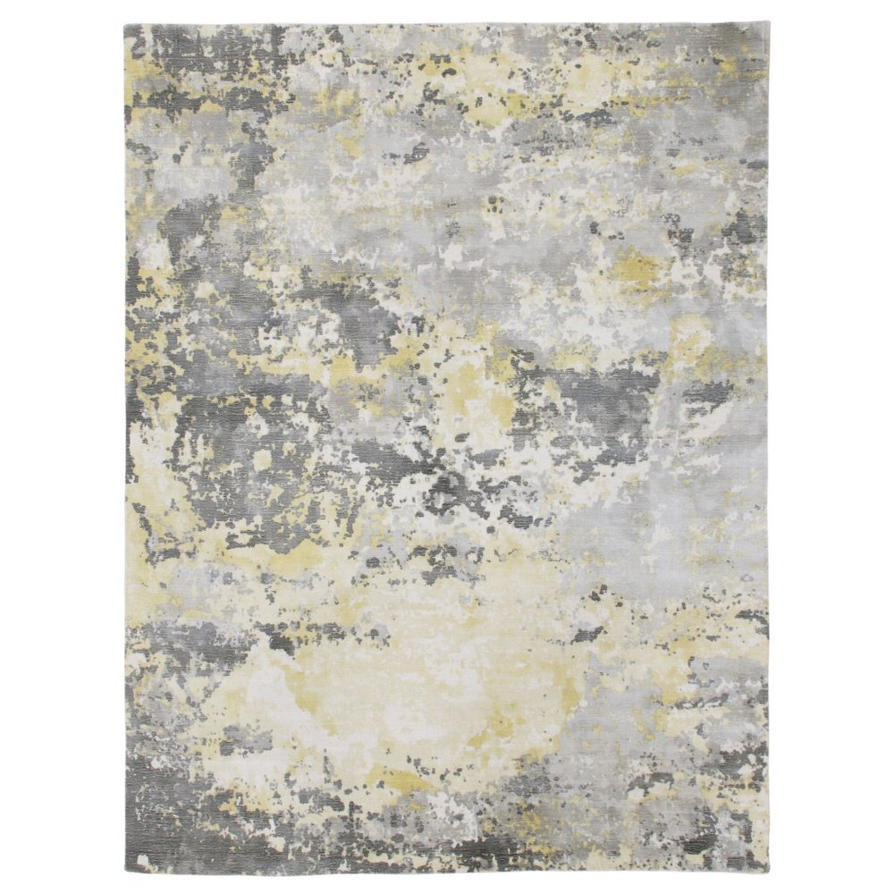 2' X 3' Gray and Yellow Abstract Hand Loomed Area Rug