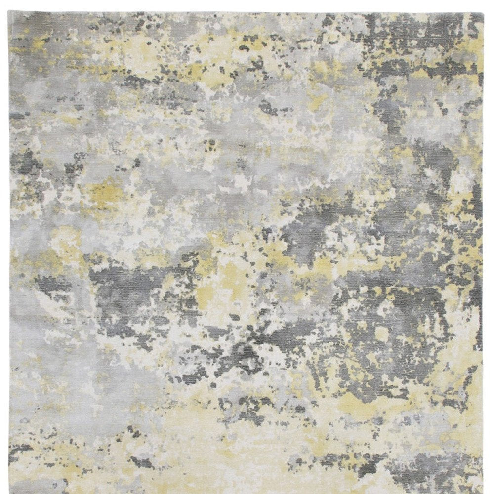 2' X 3' Gray and Yellow Abstract Hand Loomed Area Rug