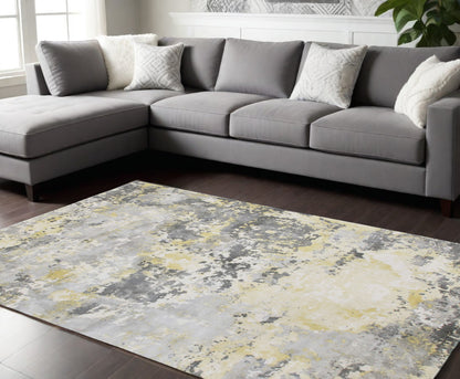 6' X 9' Gray and Yellow Abstract Hand Loomed Area Rug