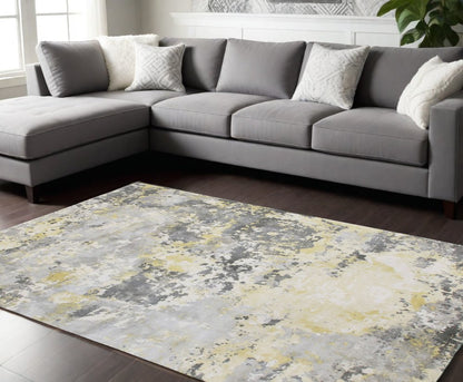 2' X 3' Gray and Yellow Abstract Hand Loomed Area Rug