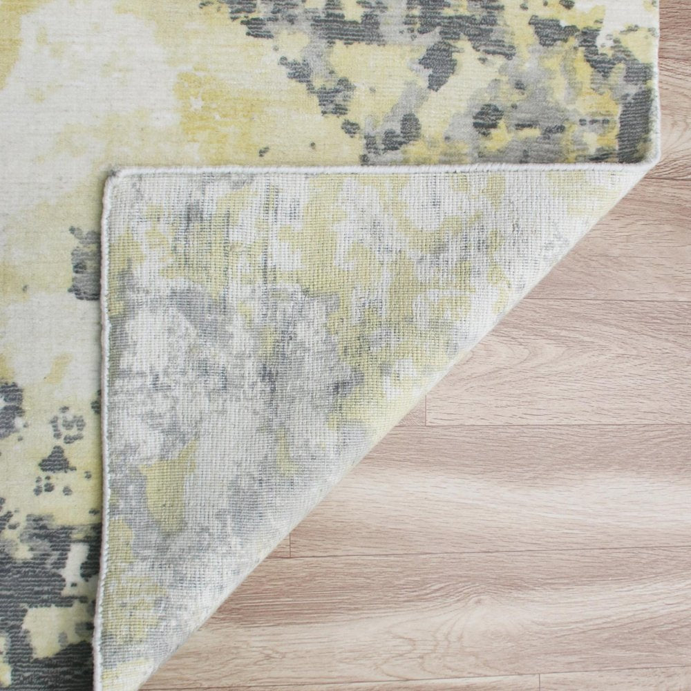 2' X 3' Gray and Yellow Abstract Hand Loomed Area Rug