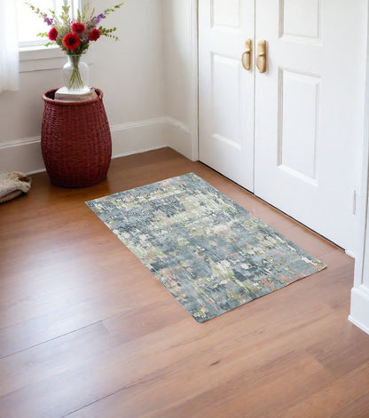 9' X 12' Gray and Yellow Abstract Hand Loomed Area Rug