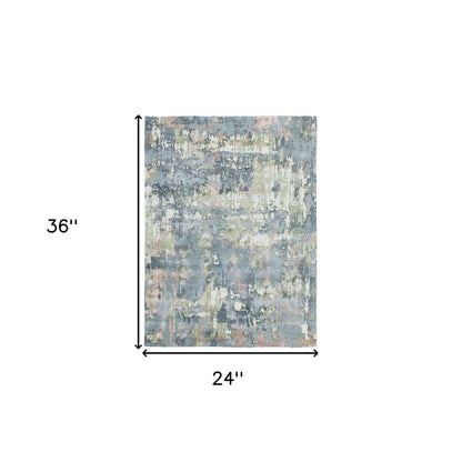 2' X 3' Gray and Yellow Abstract Hand Loomed Area Rug