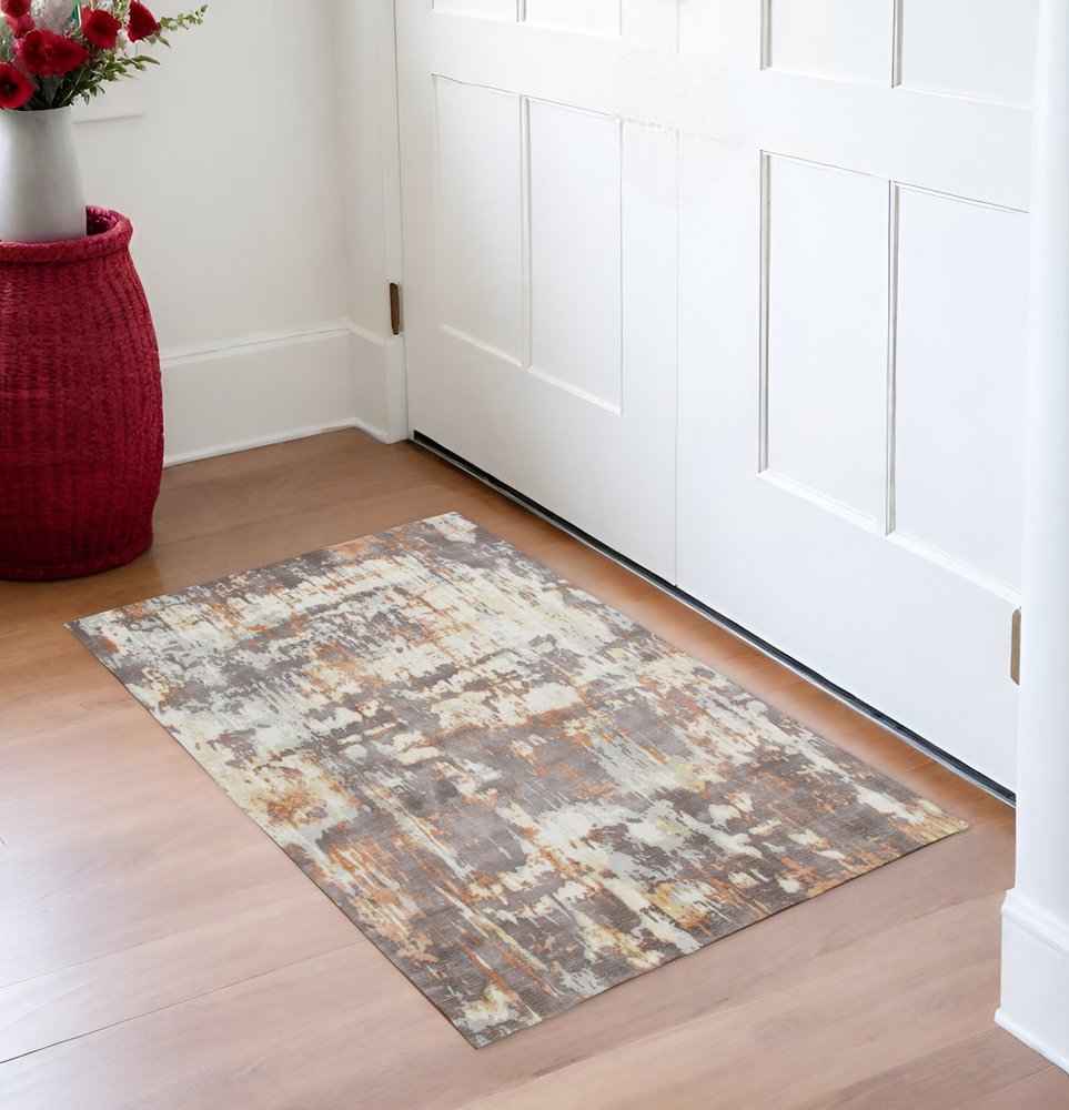2' X 3' Brown Abstract Hand Loomed Area Rug