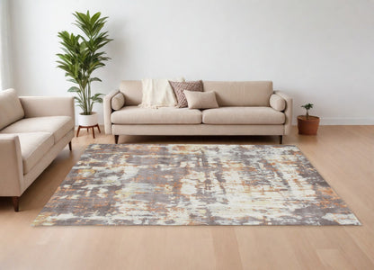 6' X 9' Brown Abstract Hand Loomed Area Rug