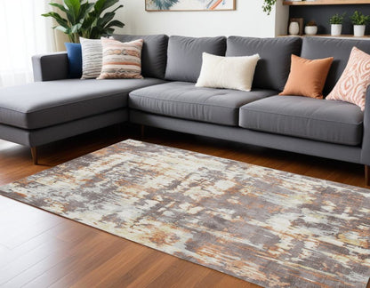 2' X 3' Brown Abstract Hand Loomed Area Rug