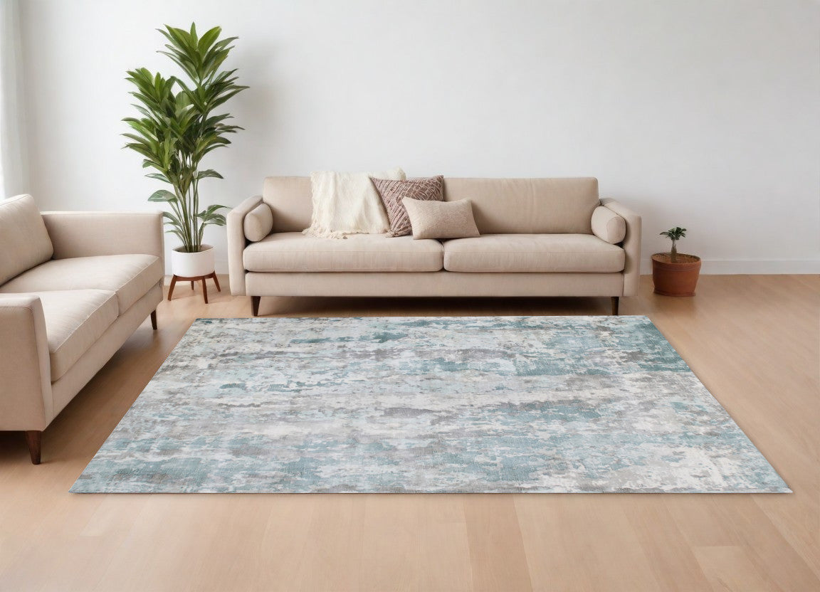 6' X 9' Blue Abstract Hand Loomed Area Rug