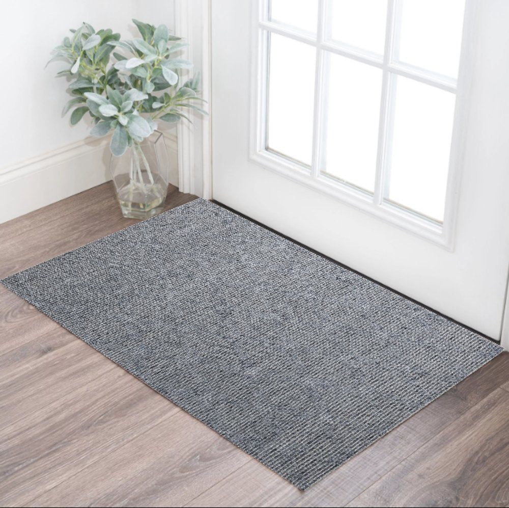 10' X 14' Blue and Ivory Wool Geometric Hand Woven Area Rug