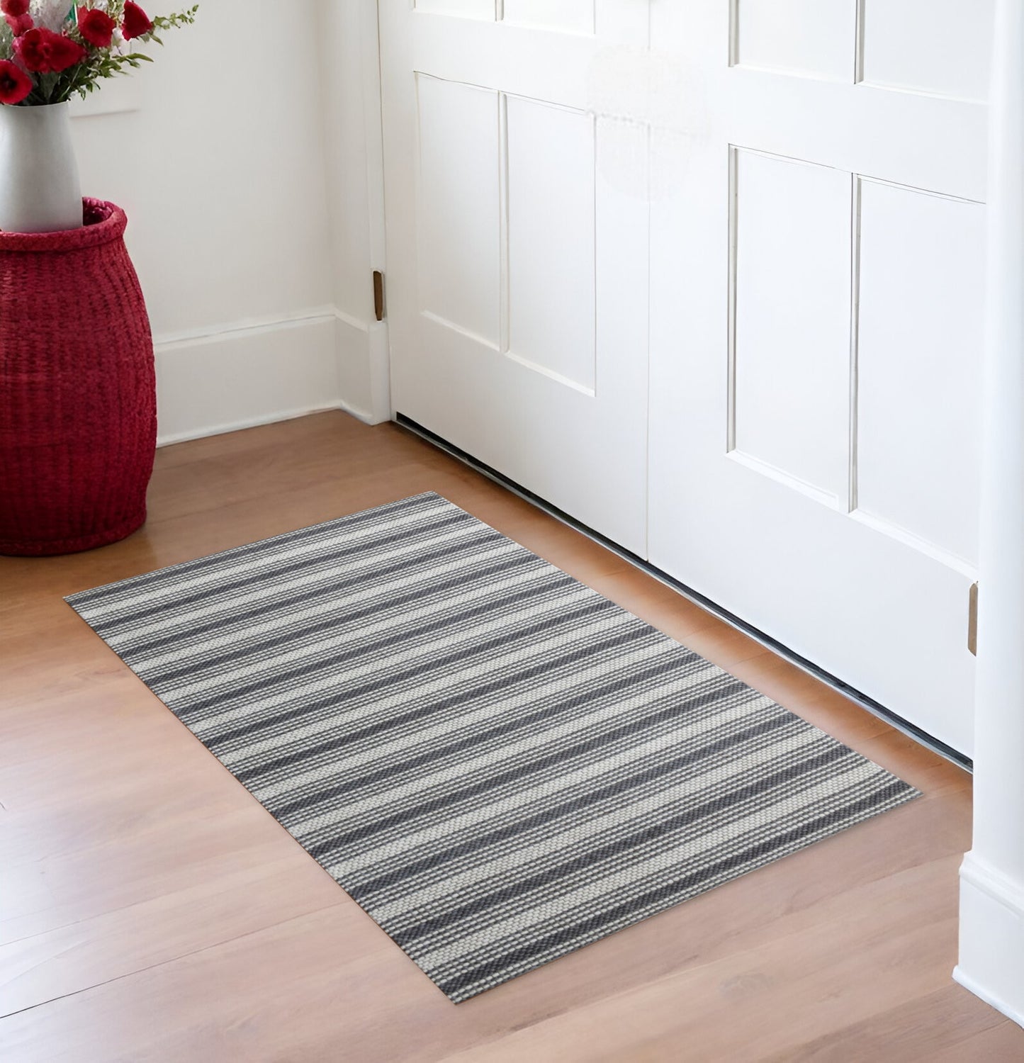 2' X 3' Gray Wool Striped Hand Woven Area Rug