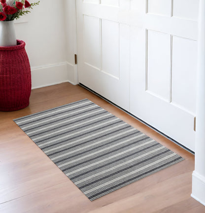 2' X 3' Gray Wool Striped Hand Woven Area Rug