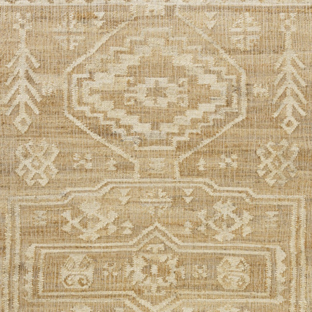 9' X 12' Natural and Ivory Medallion Hand Woven Area Rug