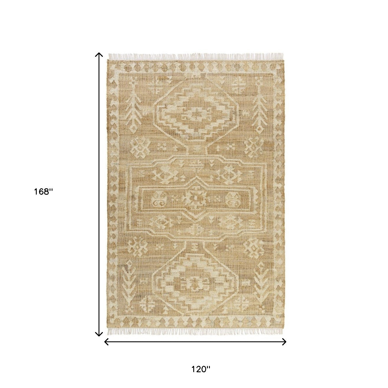 9' X 12' Natural and Ivory Medallion Hand Woven Area Rug