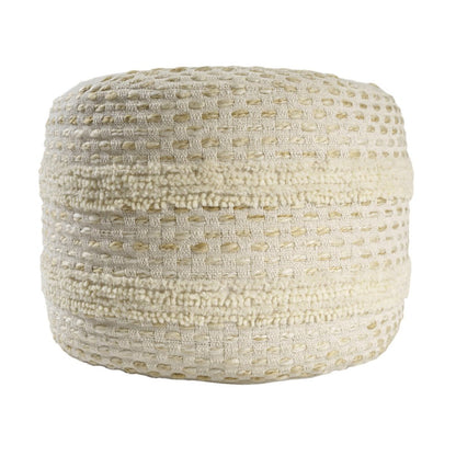 18" Natural And Ivory Cotton Blend Round Striped Pouf Ottoman