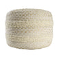 18" Natural And Ivory Cotton Blend Round Striped Pouf Ottoman
