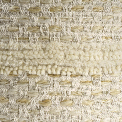 18" Natural And Ivory Cotton Blend Round Striped Pouf Ottoman
