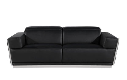 89" Black And Silver Leather Sofa