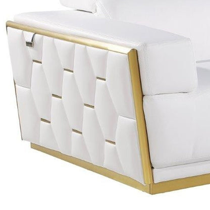 89" White And Silver Leather Sofa