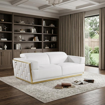 89" White And Silver Leather Sofa