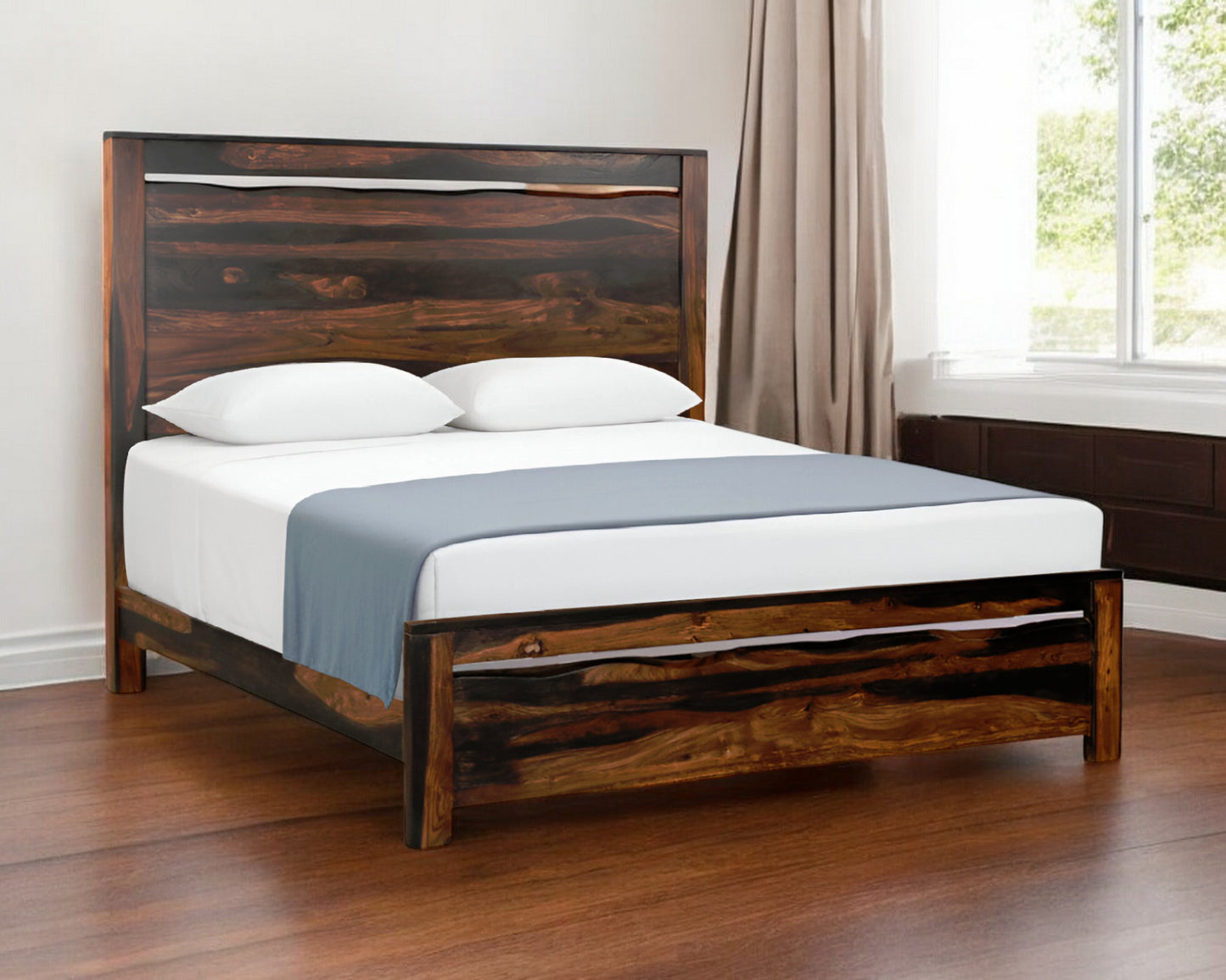 Dark Brown Live Edge Solid Wood King Bed Frame