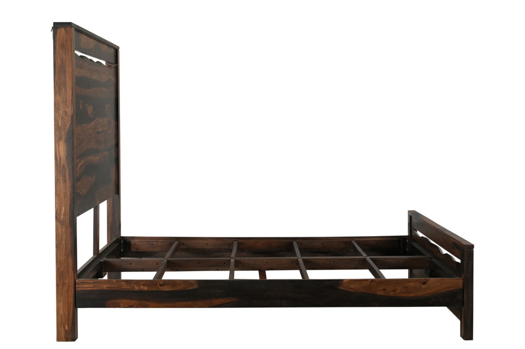 Dark Brown Live Edge Solid Wood King Bed Frame