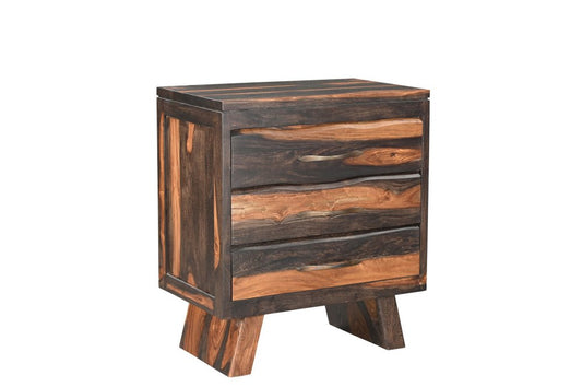 30" Dark Brown Solid Wood Three Drawer Nightstand