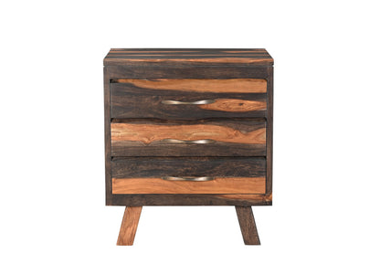 30" Dark Brown Three Drawer Live Edge Solid Wood Nightstand