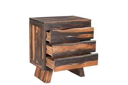 30" Dark Brown Three Drawer Live Edge Solid Wood Nightstand