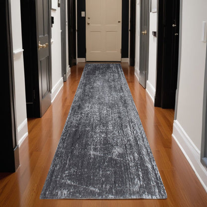 10' Black And Gray Chevron Runner Rug